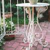 Vintage Distressed Iron Round Outdoor Table, 2-in-1 Flower Pot Stand Side Table, Rustic Patio Balcony Garden Plant Display