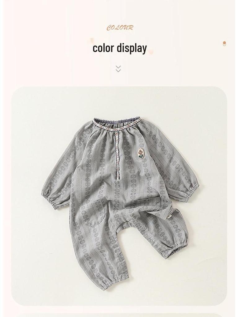 Letni pajacyk dla dziewczynki, z długim rękawem, Klasa A, oddychający - Rozmiary od 0-3 do 24 miesięcy