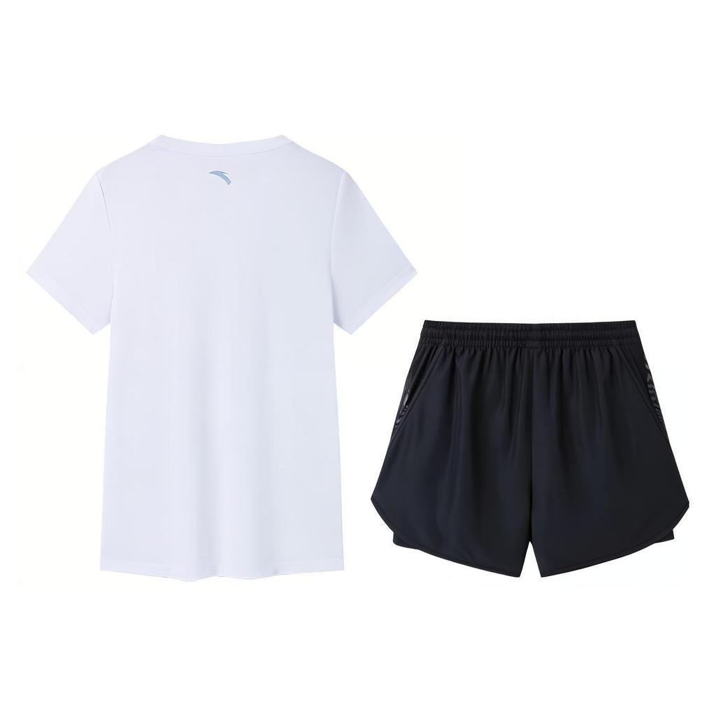 Anta Casual Moisture-Wicking Quick-Dry Sports Running Fitness Short Sleeve T-Shirt Set Women Tops White Black 962327202-1