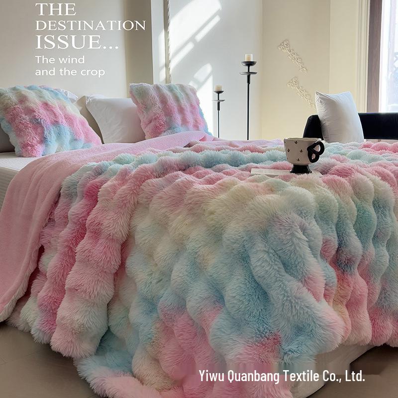 Tuscany Faux Rex Rabbit Bubble Fleece Double-Sided Thickened Blanket