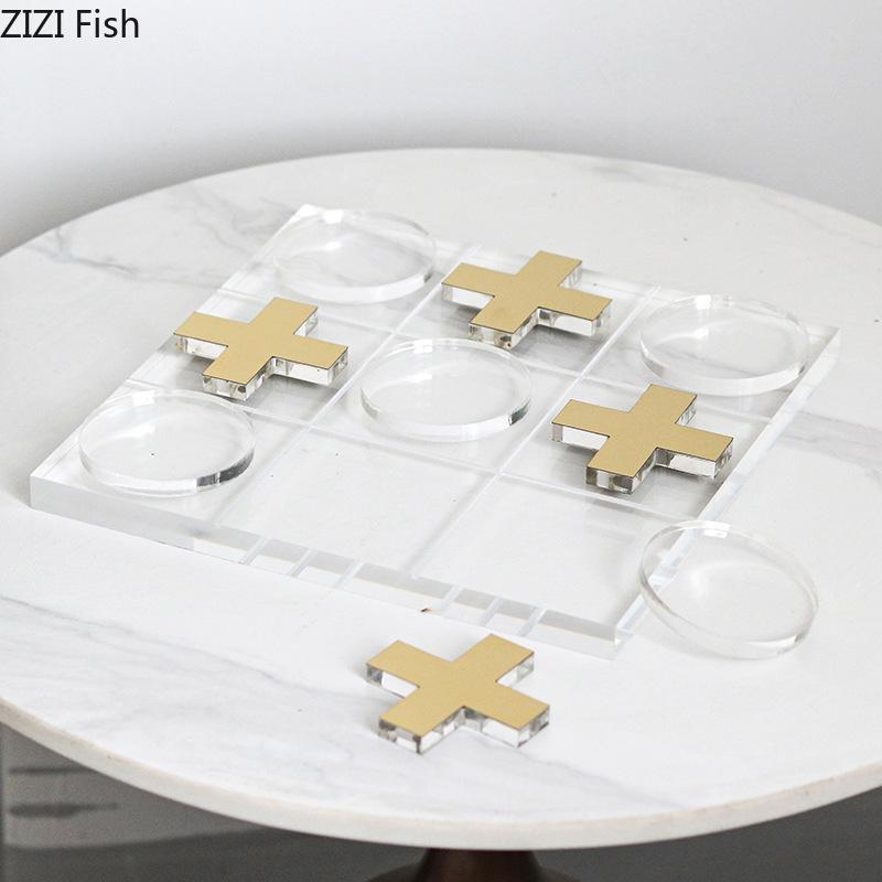 Transparent Acrylic Tic-Tac-Toe Game Chessboard Geometric Artwork Ornaments Desk Decoration Chess Pieces Casual Chess Games