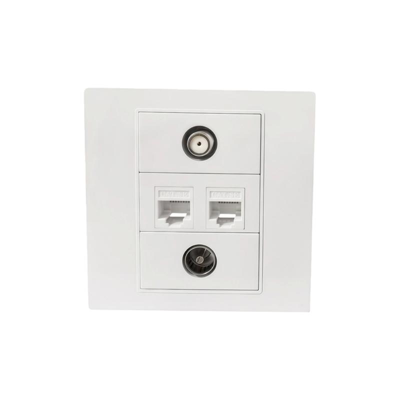 4Port Multimedia Wall Plate For TV9.5 RJ45 F Connectors Easy Direct Plugs No Solder Installation 86mm Wall Mount Panel