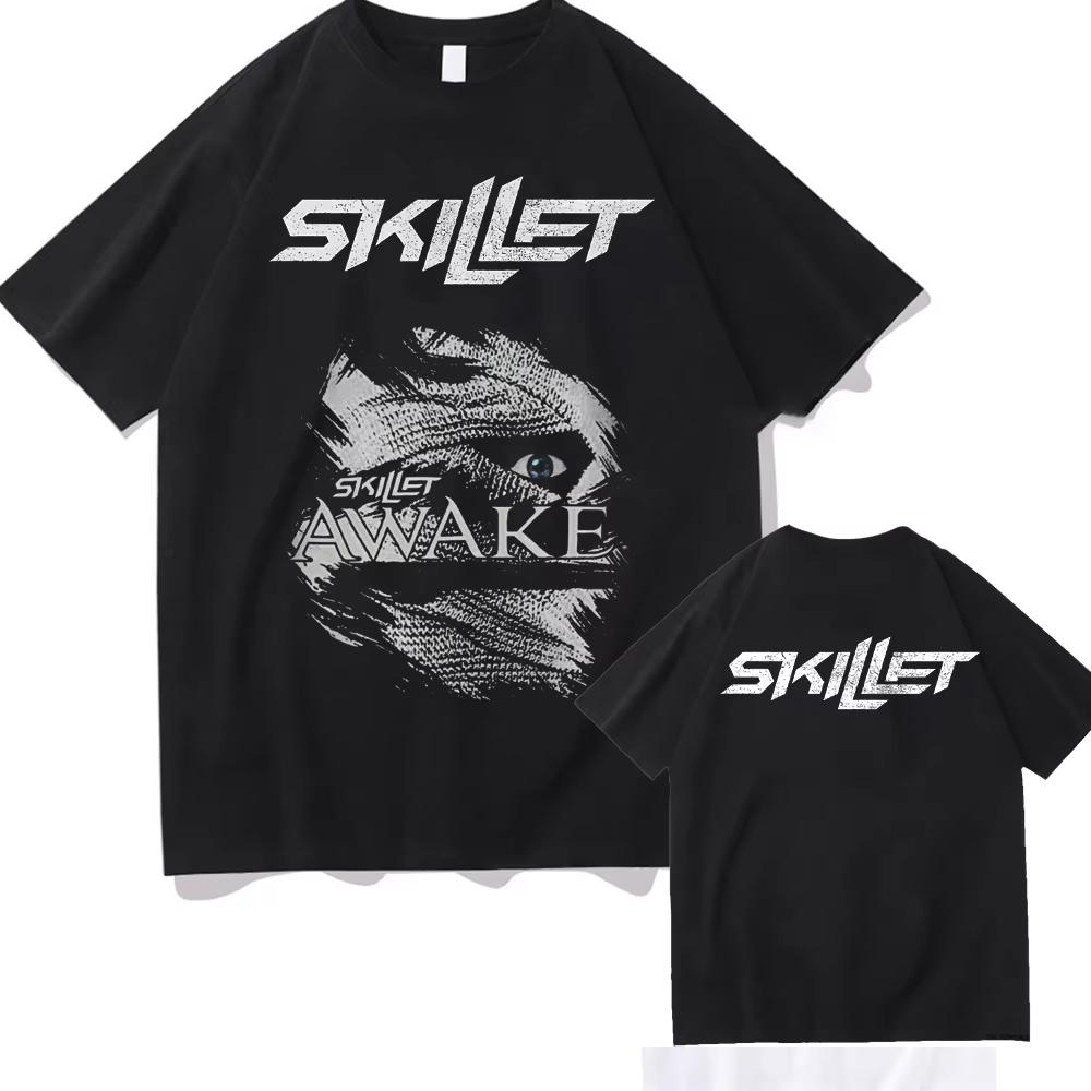 Streetwear Kapela Skillet Victorious Černé Bavlněné Rockové Pánské Tričko Krátký Rukáv Cool Tričko Hip Hop Unisex Nadměrné Punk Harajuku Top