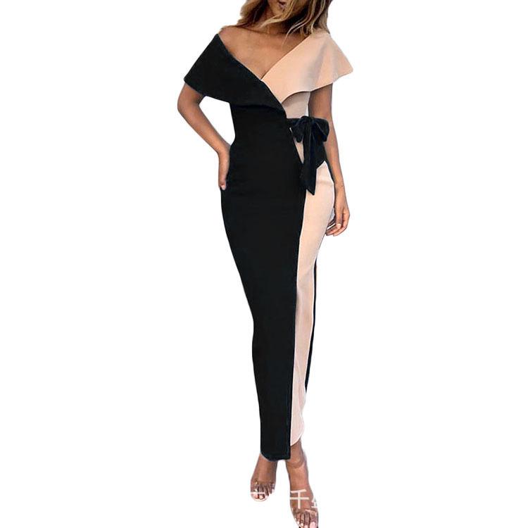 Elegantní dámské sexy večerní šaty s hlubokým výstřihem do V a módním prošíváním