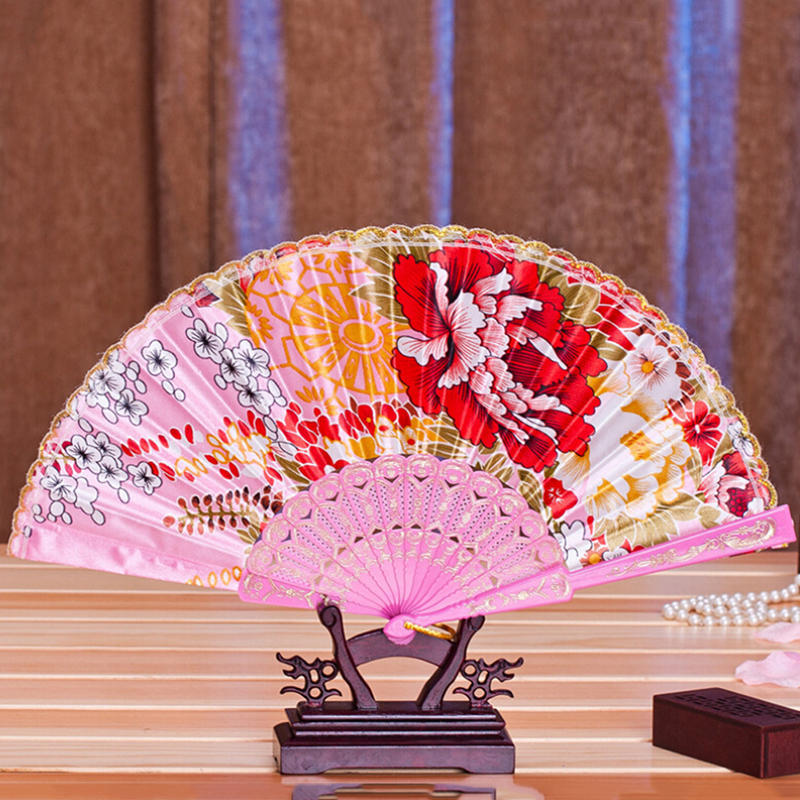 Dance Wedding Party Lace Silk Folding Hand Held Flower Pattern Fan