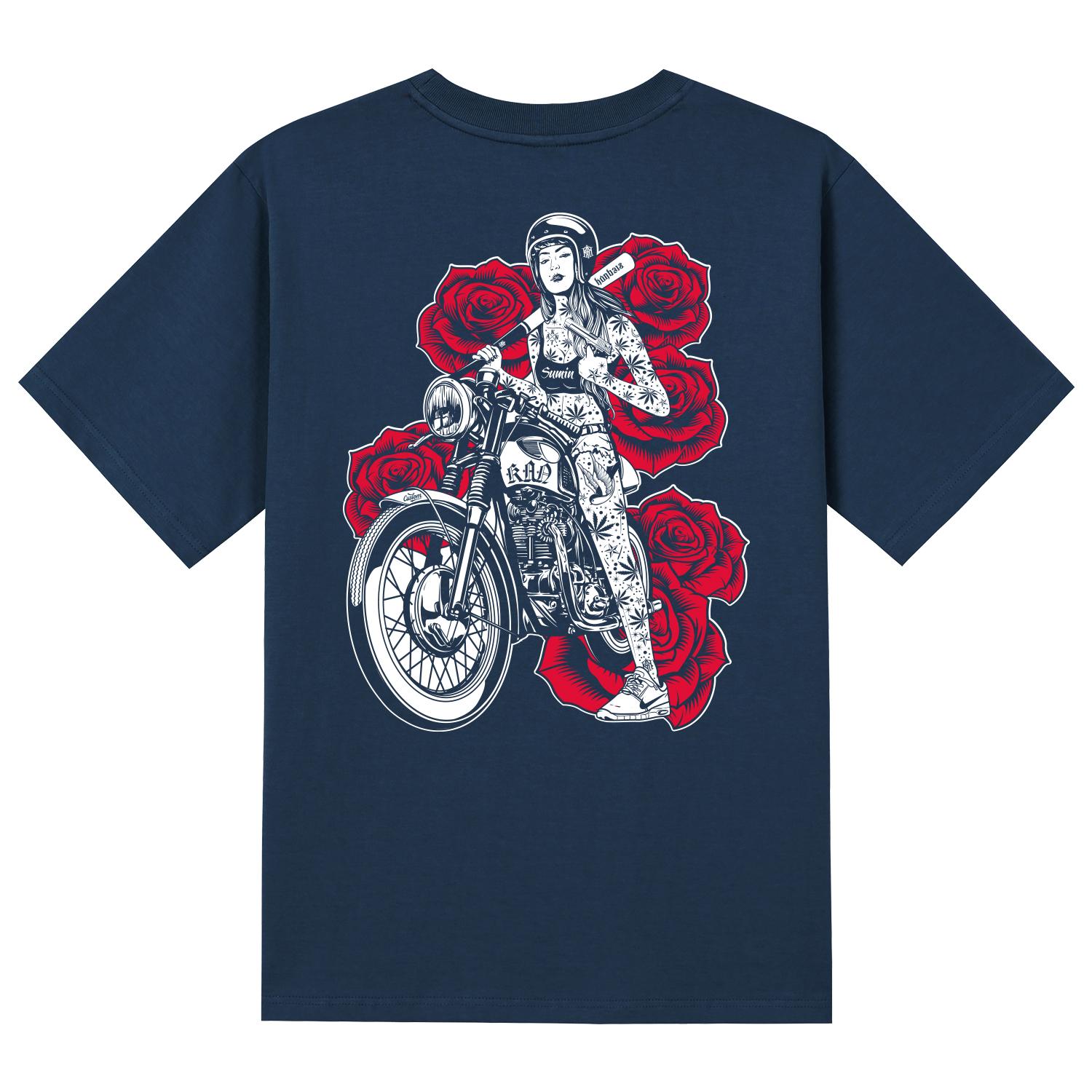 Khan 6312 Ktn0151 Chicano Girls Bike Short Sleeve T-Shirt - Navy Gray/L