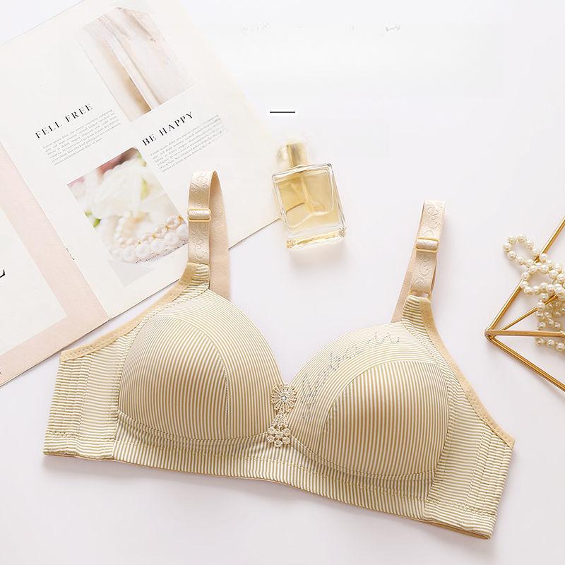 Thin Striped Bra for Women Breathable Without Steel Rings Gathering Bra Comfortable Adjustment Anti Sagging Bra