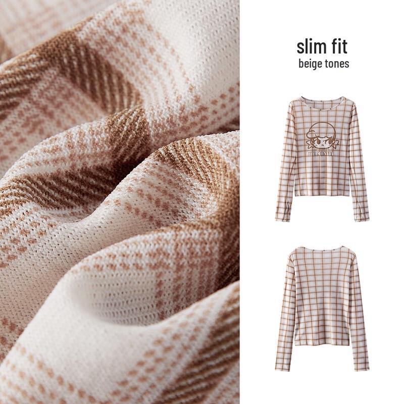 Semir Women's Plaid Mesh Long Sleeve T-Shirt