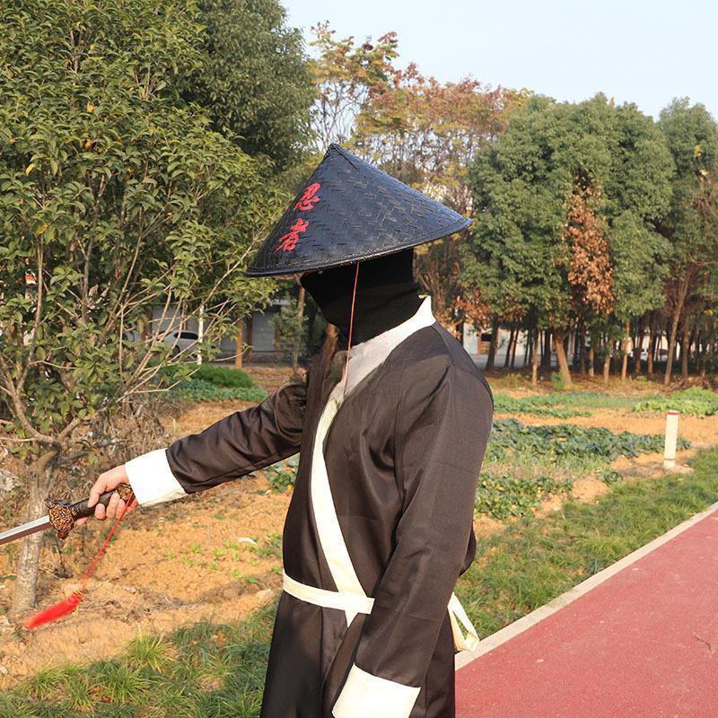 Retro Black Unisex Bamboo Hat and Raincoat for Dance and Film Shoots