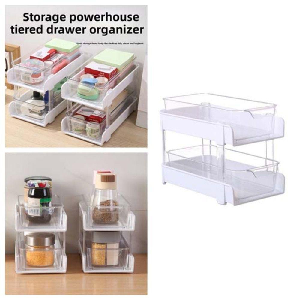 Storage Tray Desktop Storage Display Rack Removable Stationery/Toiletries 2 Layer Storage Shelf Plastic Space Save