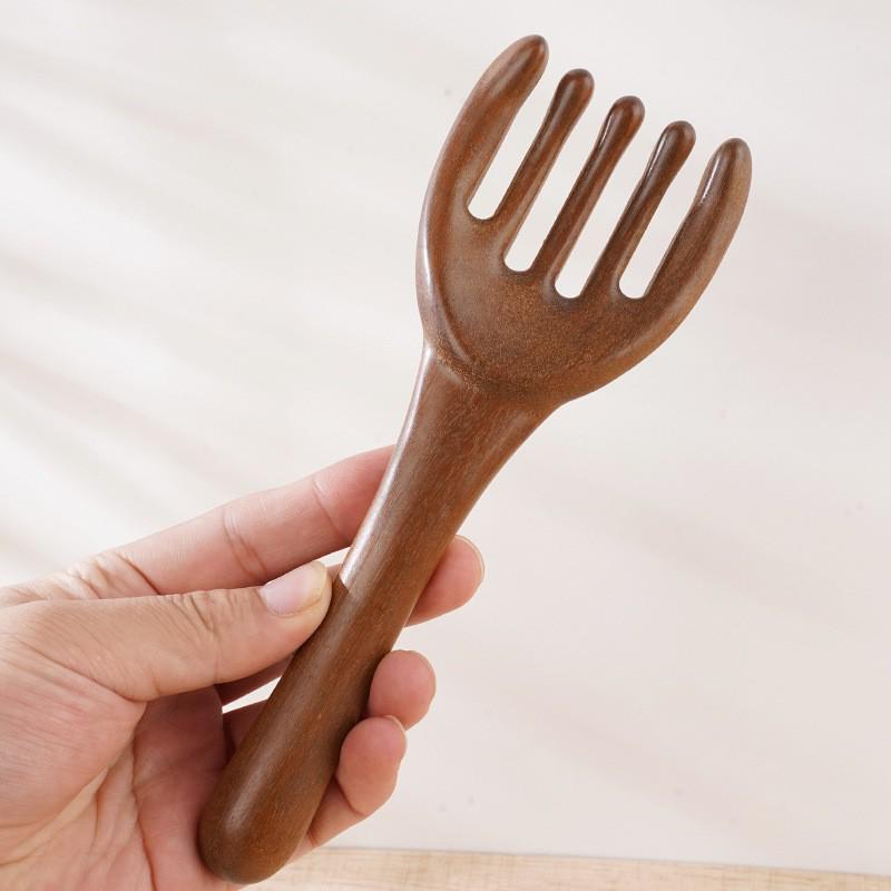 Golden Sandalwood Five-Finger Massage Comb for Full Body Relaxation