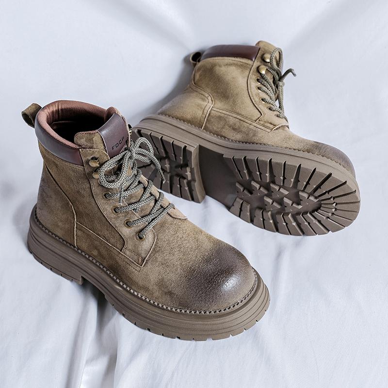 Ботинки мужские на шнуровке высокие ботинки мужские из коровьей замши кожаные зимние — фото 4