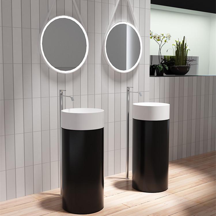 Round Modern Minimalist Stone Column Basin - Floor-Standing Washbasin for Small Bathroom