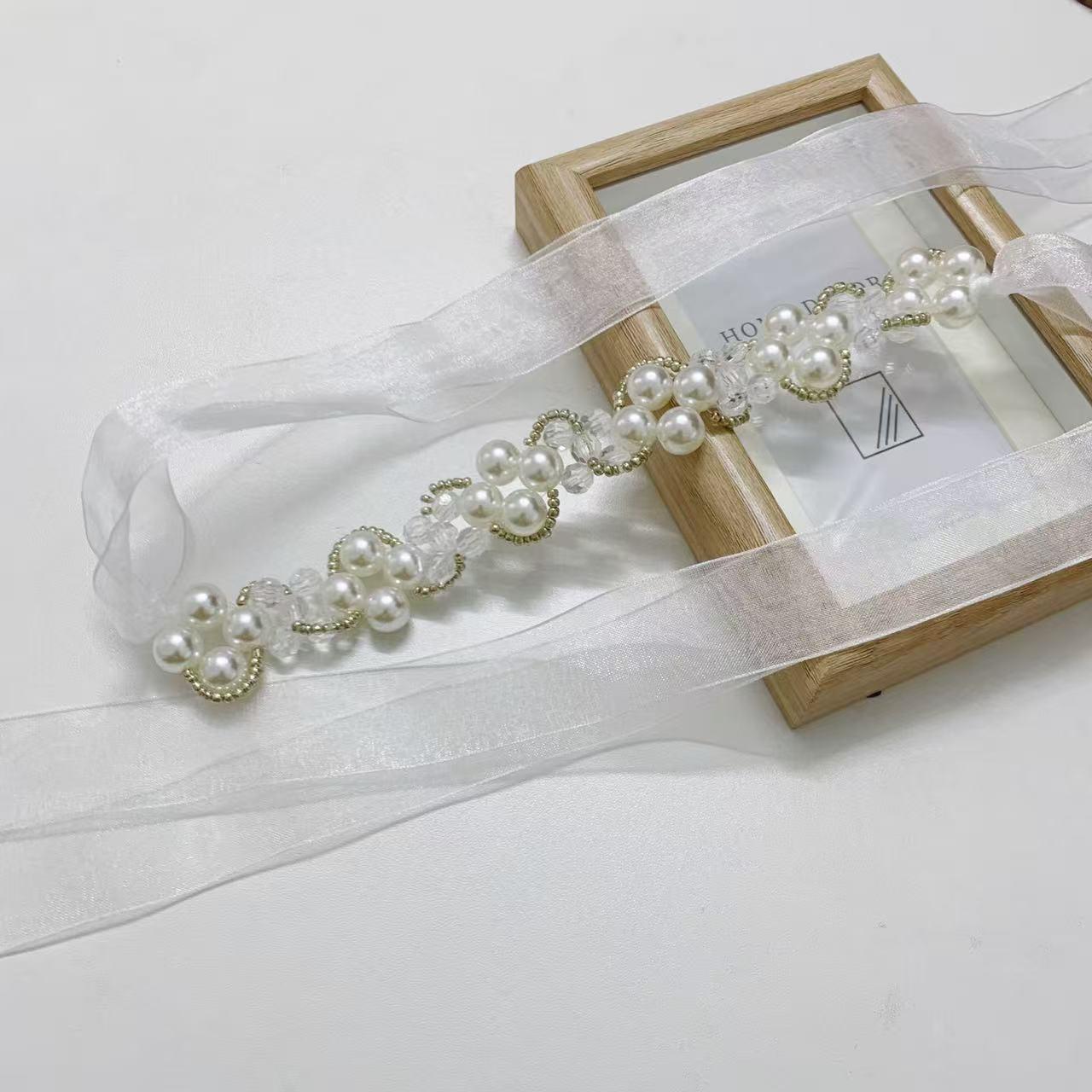

Korean Aesthetic Pearl Curtain Tiebacks - No-Punch Gauze Decoration Ribbon Approx. 108cm per piece