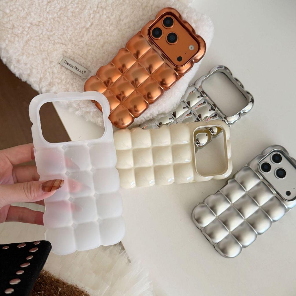 Niche Electroplated Solid Color Bubble Case for iPhone 16/17 Pro Max, 14/15