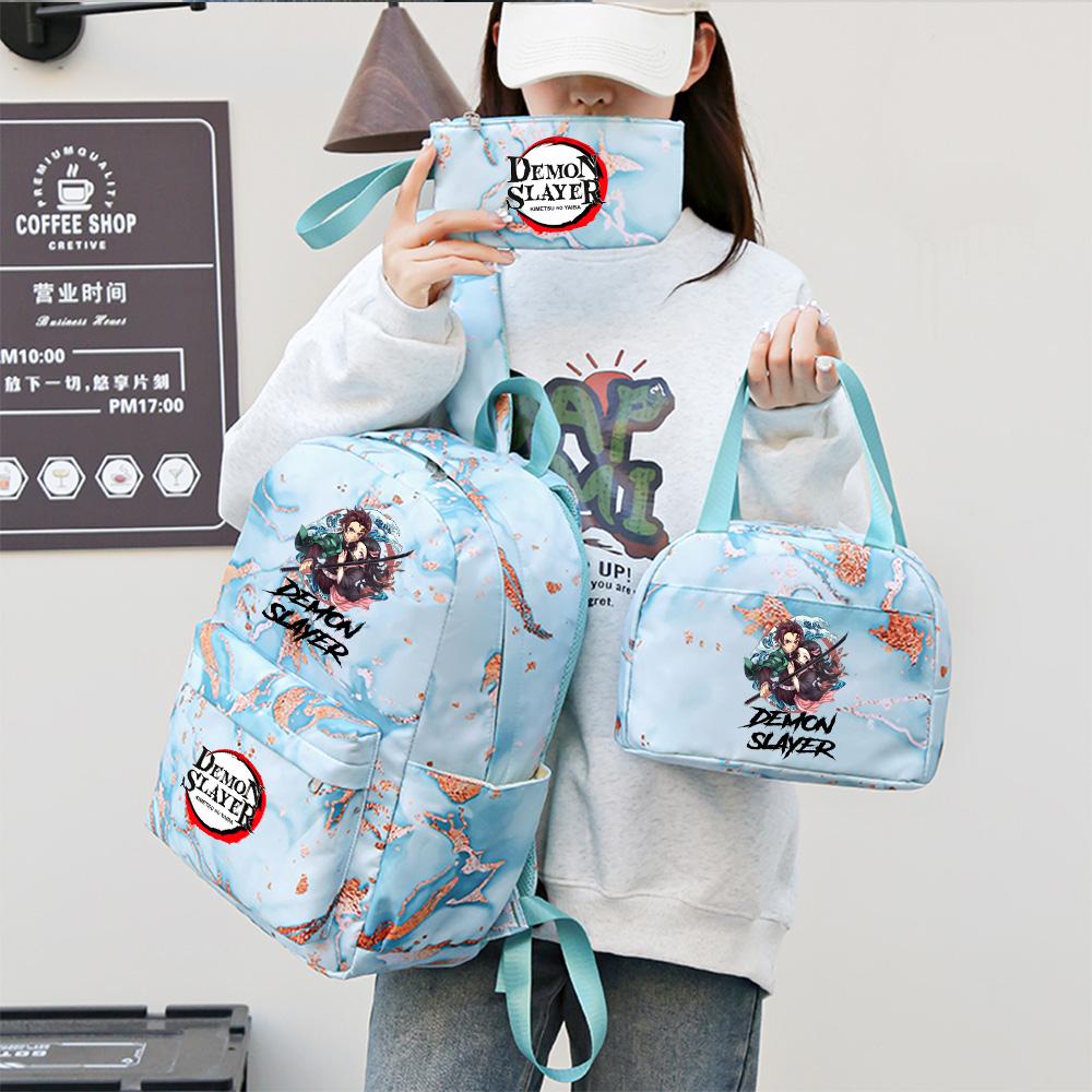 3Pcs/set Demon Slayer Printed Backpack with Handbag Pencil Case Teenager Student Girl Boy Large Capacity Waterproof Bookbag Schoolbag Travel Bag Gift