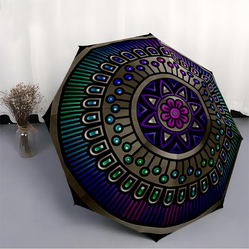 1pc Mandala Design Automatic Umbrella High Quality Canopy, Portable Folding Umbrella with, Ideal Gift for - Travel, Everyday, Formal Events,