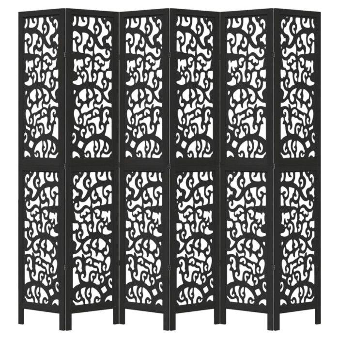 VidaXL Room Divider 6 Panels Black Solid Paulownia Wood, Privacy Screen, Room Partition Panel, 358764