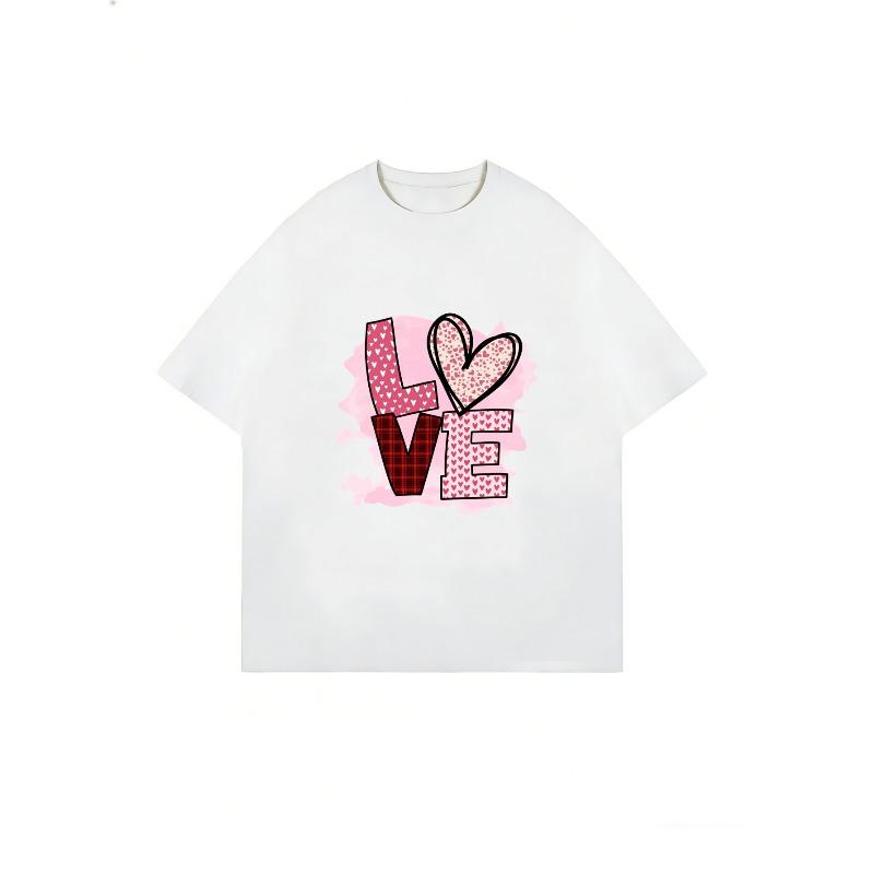 Oversized T Shirt Black Love Heart Pattern And Text For Casual Wear