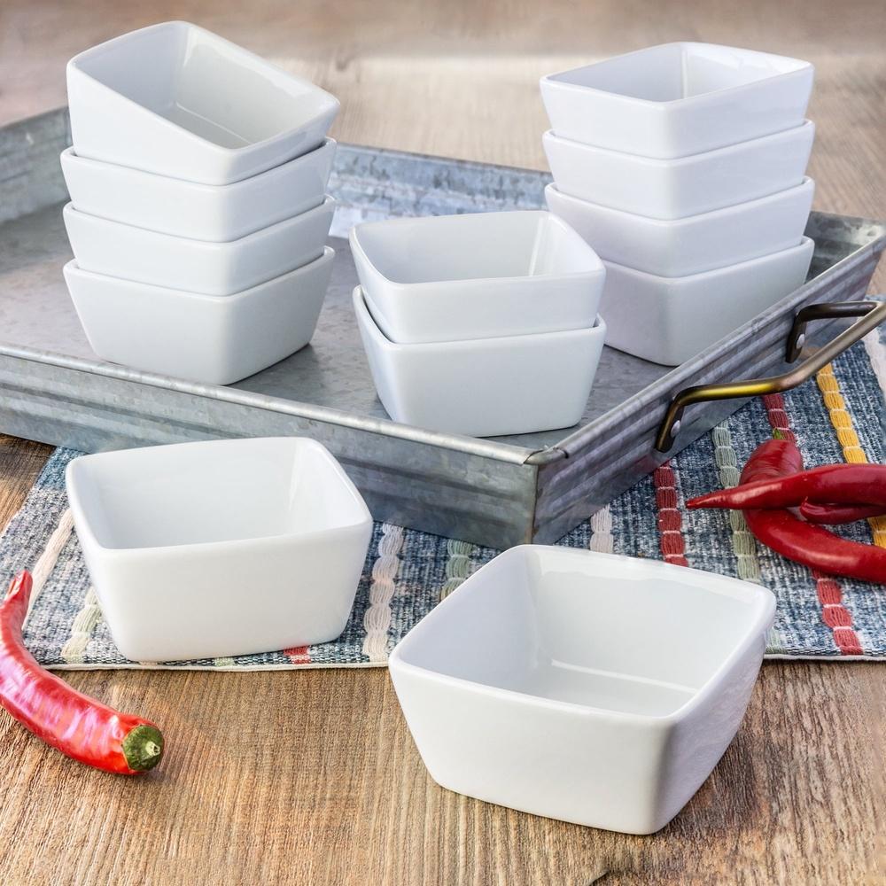 4 Pack White Porcelain Square Dipped Bowls Microwave Oven Dishwasher Safe Versatile Nesting Bowls Kitchen Serving Dish