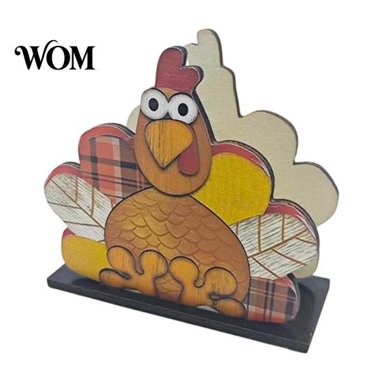 Autumn Kitchen Countertop Organizer Thanksgiving Solid Wood Napkin Holder, Fall Harvest Gnome Scarecrow Turkey Tissue Rack Dispenser, Waterproof