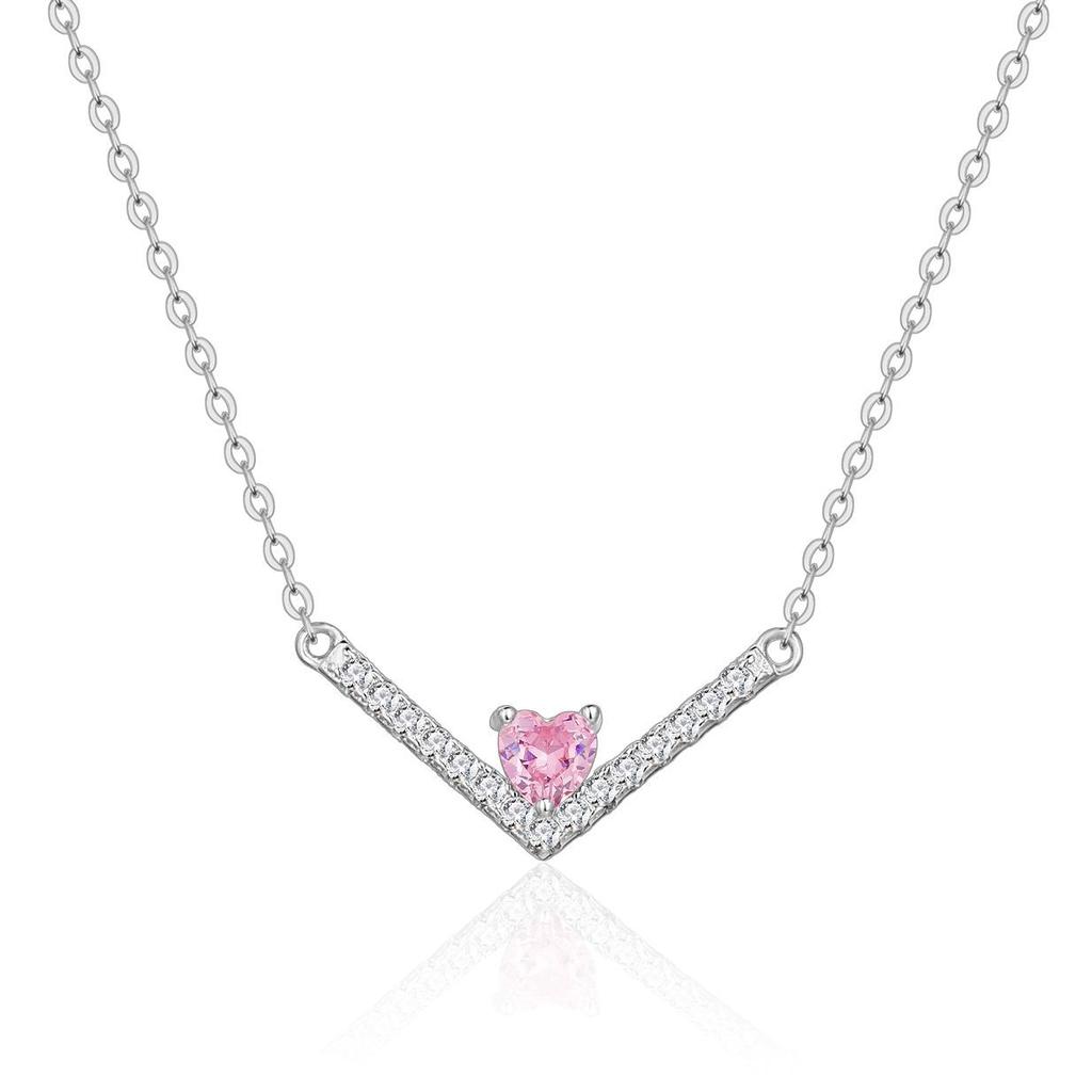 925 Silver V-formad Kärlekshalsband, High-End Hjärtformad Hänge, Nisch Utsökt Persikohjärta Nyckelbenskedja.