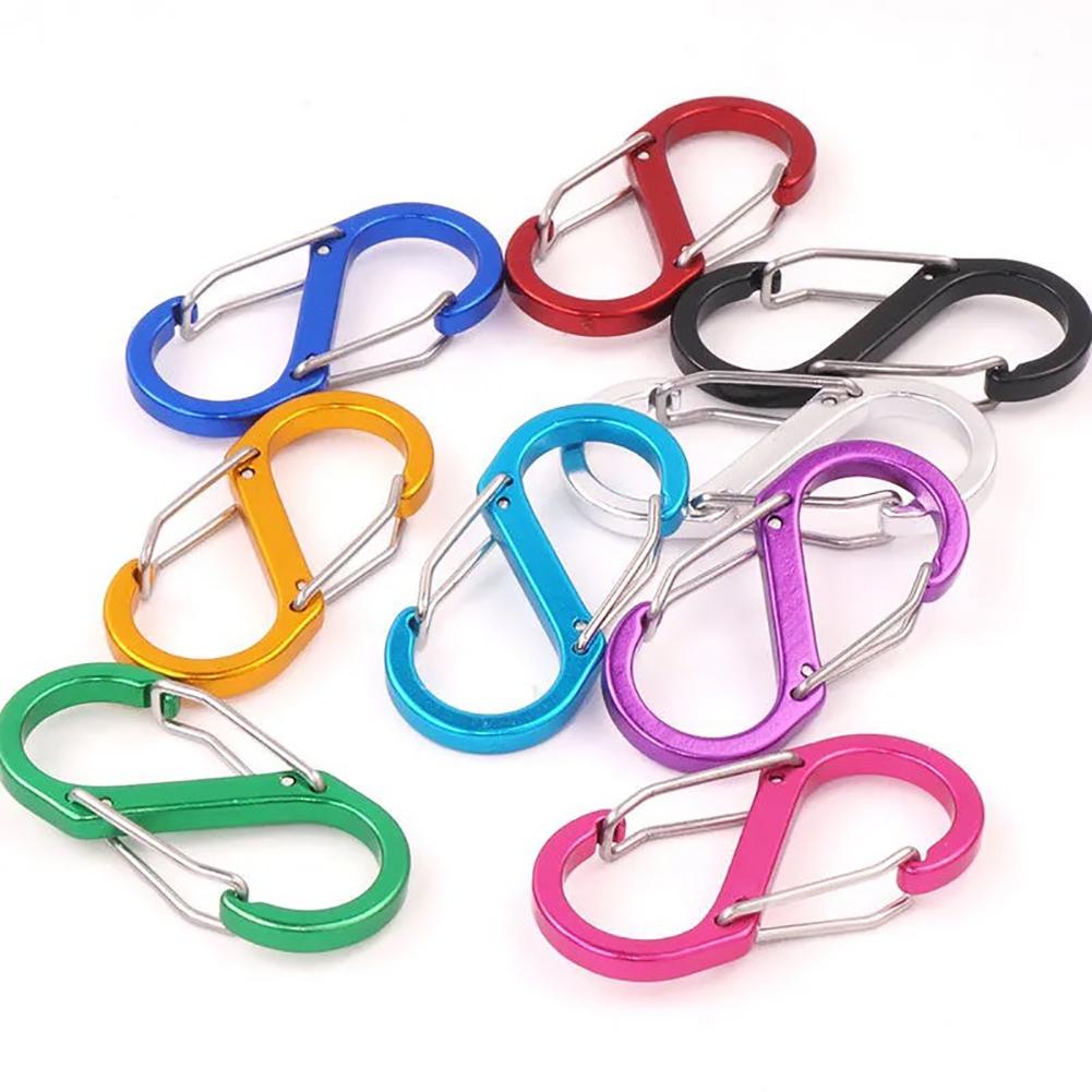10pcs S Double Carabiner Set Tactical Gear Hooks Camping EDC Survival Climbing Spring Backpack Clasps Keychain Key Chain Clip