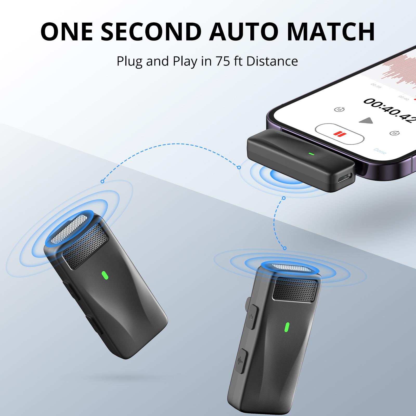 Беспроводной петличный микрофон Мгновенное сопряжение Передача на большие расстояния 75 — фото 4