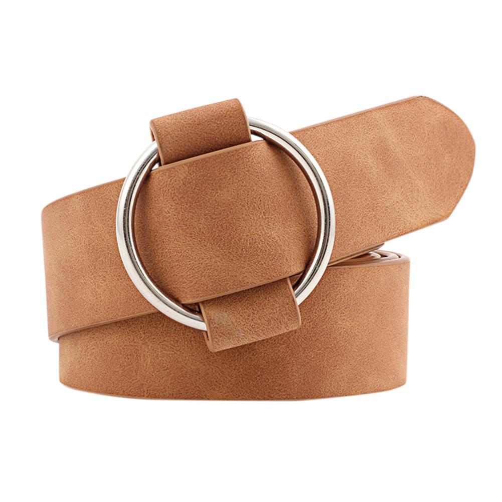 Women Fashion Casual Belts Simple Round Buckle Leather Waistband for Jeans Dress