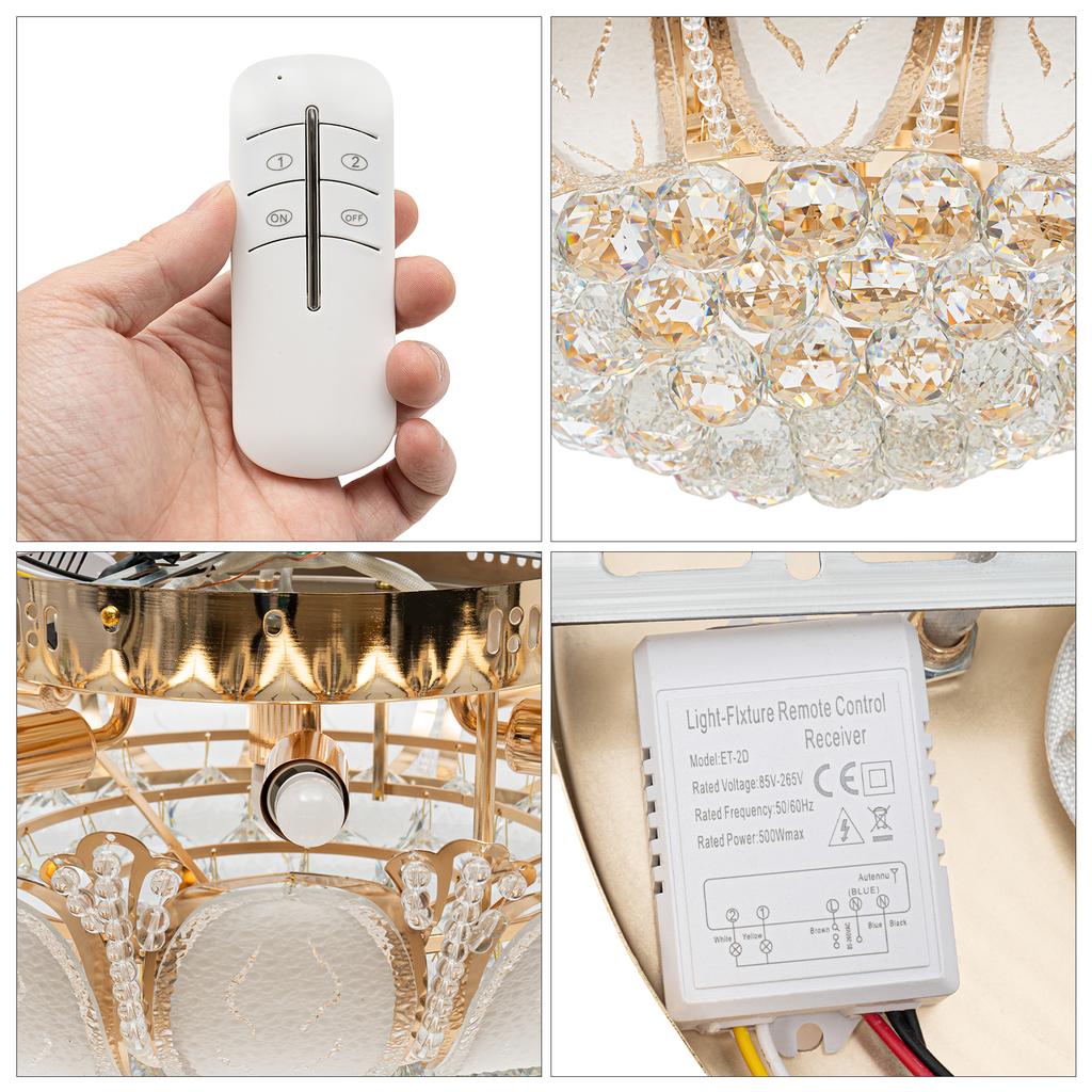 Modern Lotus Crystal, 7-Head Pendant Light Flush Mount Chandelier with Remote LED Ceiling Lamp K9 Crystal for Living Room