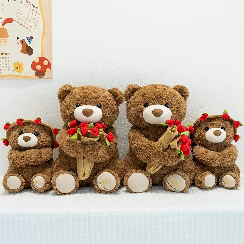 Rosenbär Teddybär mit Hut, Plüschtier mit Blume, Valentinstags Geburtstagsgeschenk für Freundin Frauen