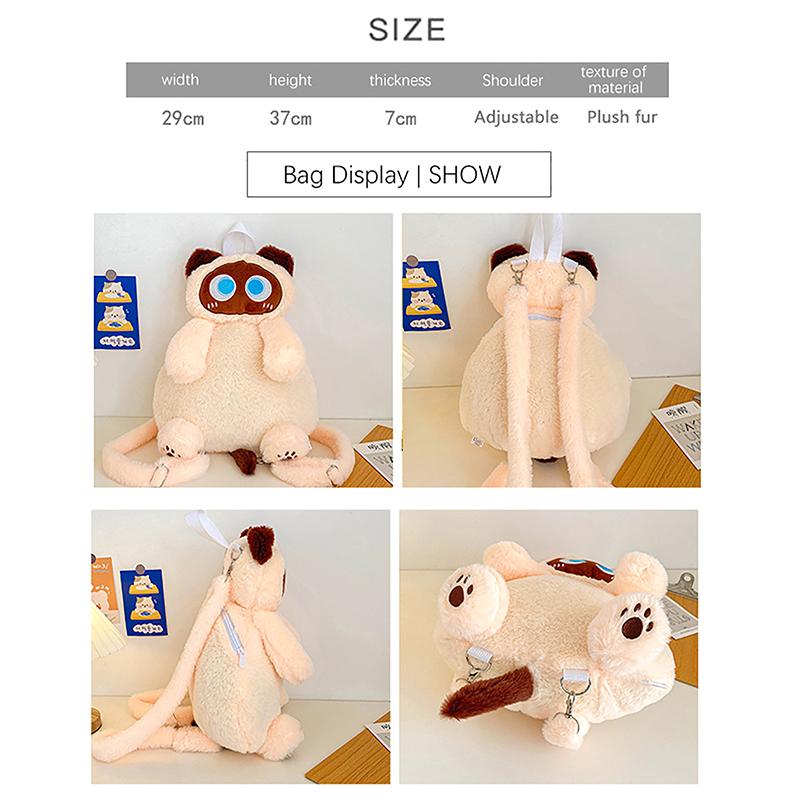 Kawaii Katt Plysjleke Ryggsekk Søt Stor Kapasitet Kosedyr Vesker Tegneserie Plysj Katt Ryggsekk Barn Bursdagsgaver