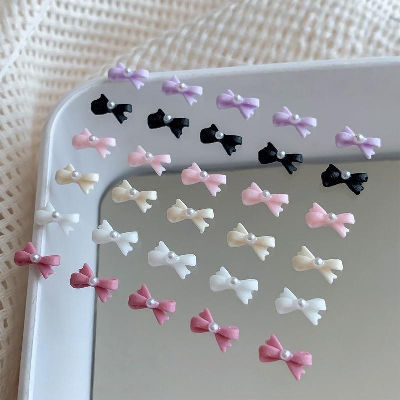 50/60Pcs Mix Color Bow With Pearl Korea Style Nail Art Charms 3D Pink Black White Bowknot Nail Accessories Diy Design