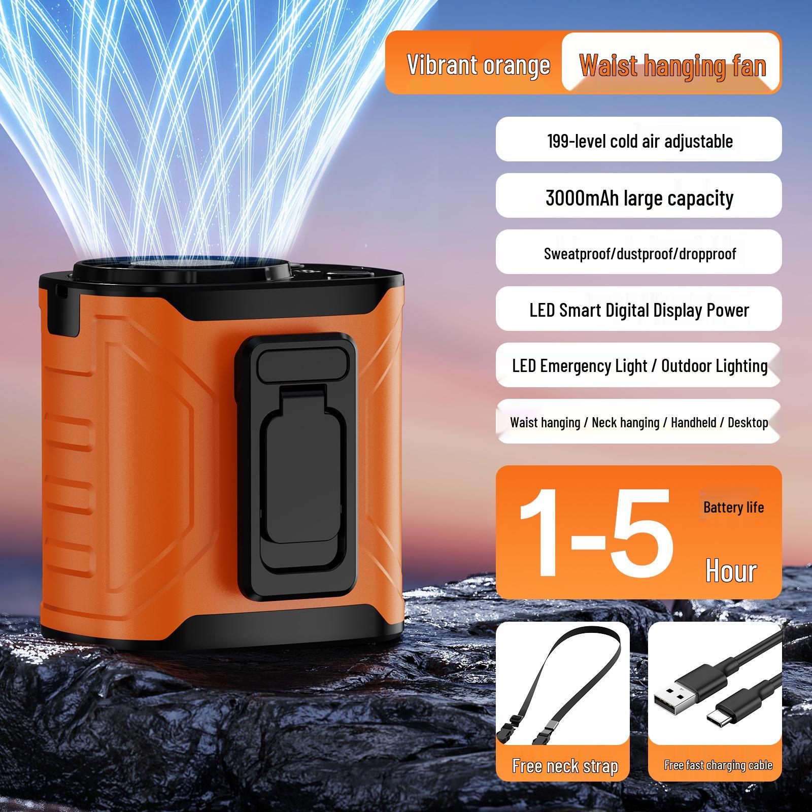 

Portable USB-Rechargeable Waist Fan for Outdoor Use Desktop оранжевый