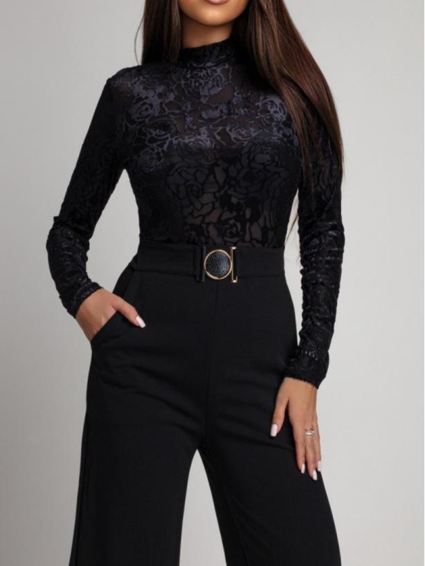 European & American Lace Patchwork Jumpsuit: Spring/Autumn Women's Fashion High-Waist Wide-Leg Set
