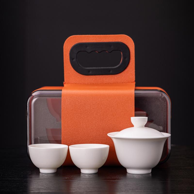 New ceramic Bai Ru kiln Kung Fu travel tea set set, suitable for business enterprises, company events, festivals, and opening gifts