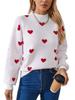 Heart Jacquard Round Neck Pullover Sweater for Women - Autumn/Winter Valentine's Day Style