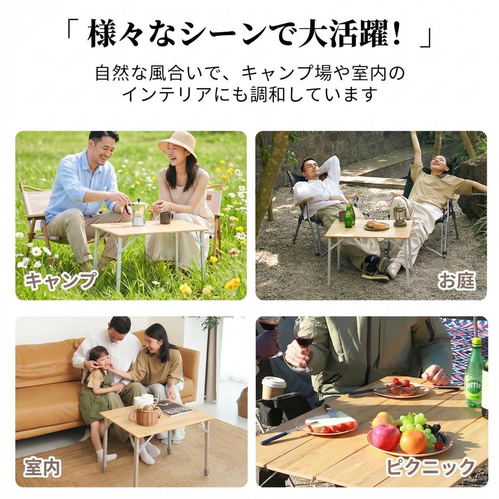 KingCamp Folding Camping Outdoor Height Bamboo Roll Natural Moso Dining High Load with Storage Table, Table, Table, Adjustable, Table, Bamboo, Table,
