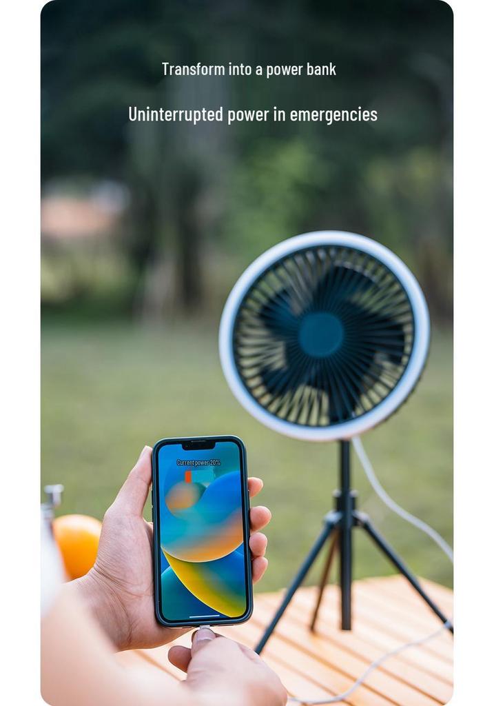 Smart Multi-functional Tripod Fan with Colorful Lights for Outdoor Camping