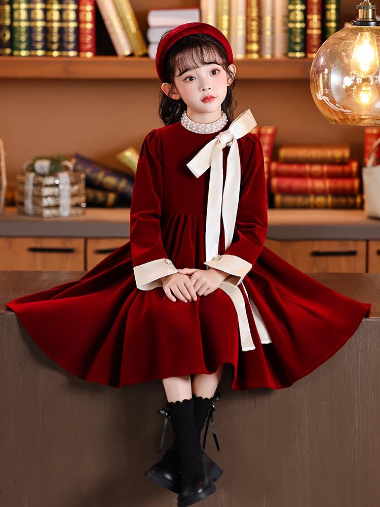 Autumn/Winter 2026 Girls' Exquisite Red Princess Dress - High-End Children's Fashion