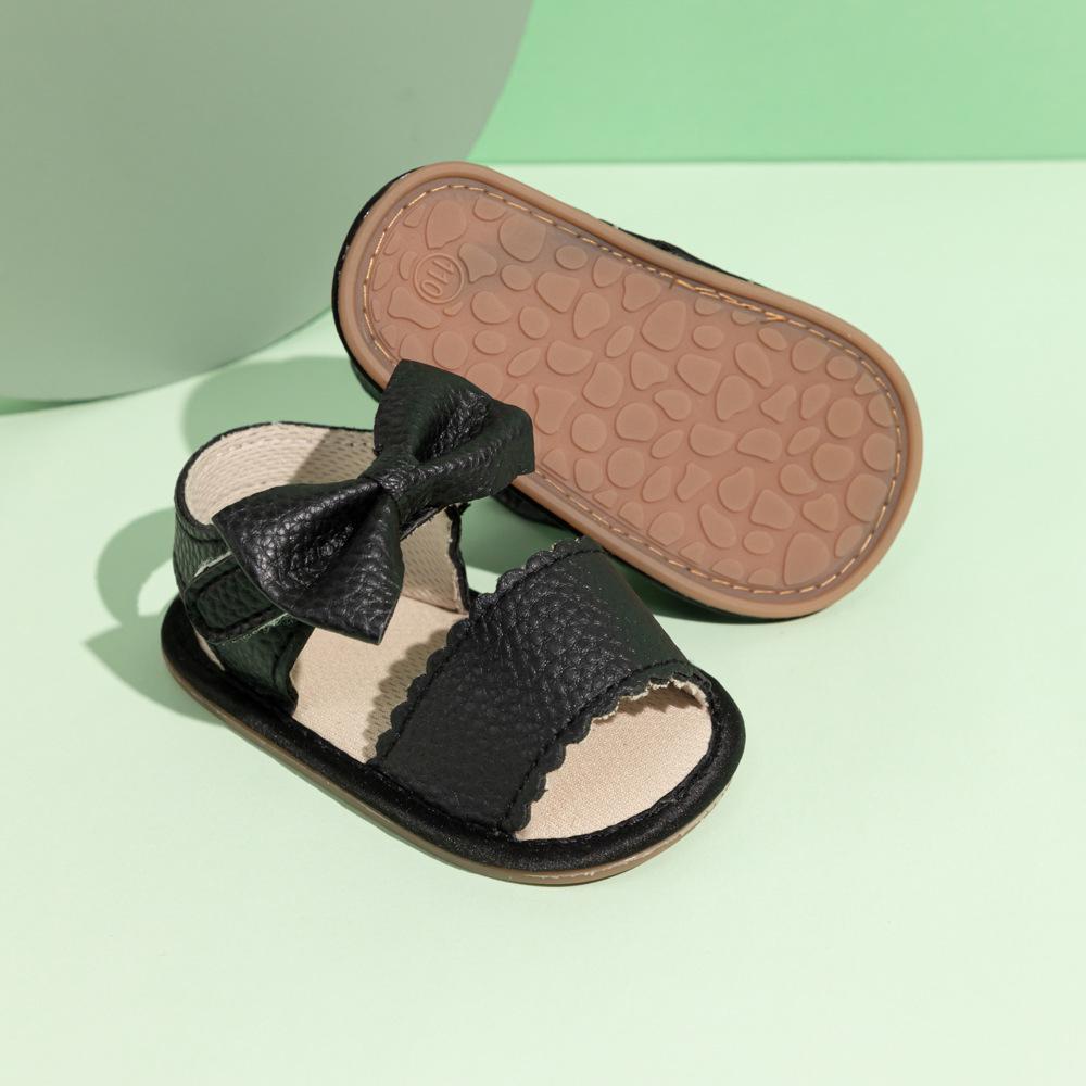 2025 Summer Bow PU Baby Girl Sandals - Korean Style Cute Solid Color Walker Shoes