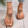 Fashion Mix Color Pearl Bohemian Sandals Women Fashion Clip-Toe Non-Slip Beach Sandals Woman Bling Crystal Flat Heel Rome Sandalias