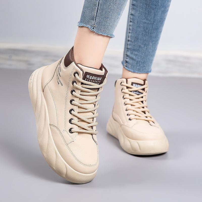 2025 new spring and autumn high-top fashion women's little white shoes platform heightening casual shoes non-slip student board shoes