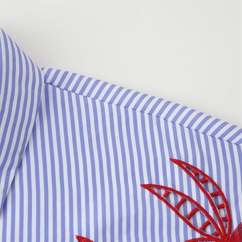 Spring/Summer 2025 Women's Fashion: Versatile Striped Shirt with Hollow Embroidery Design