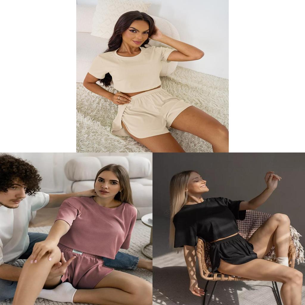 Summer Winter Spring Fall Womens Twopiece Lounge Set With Round Neck For Casual Use