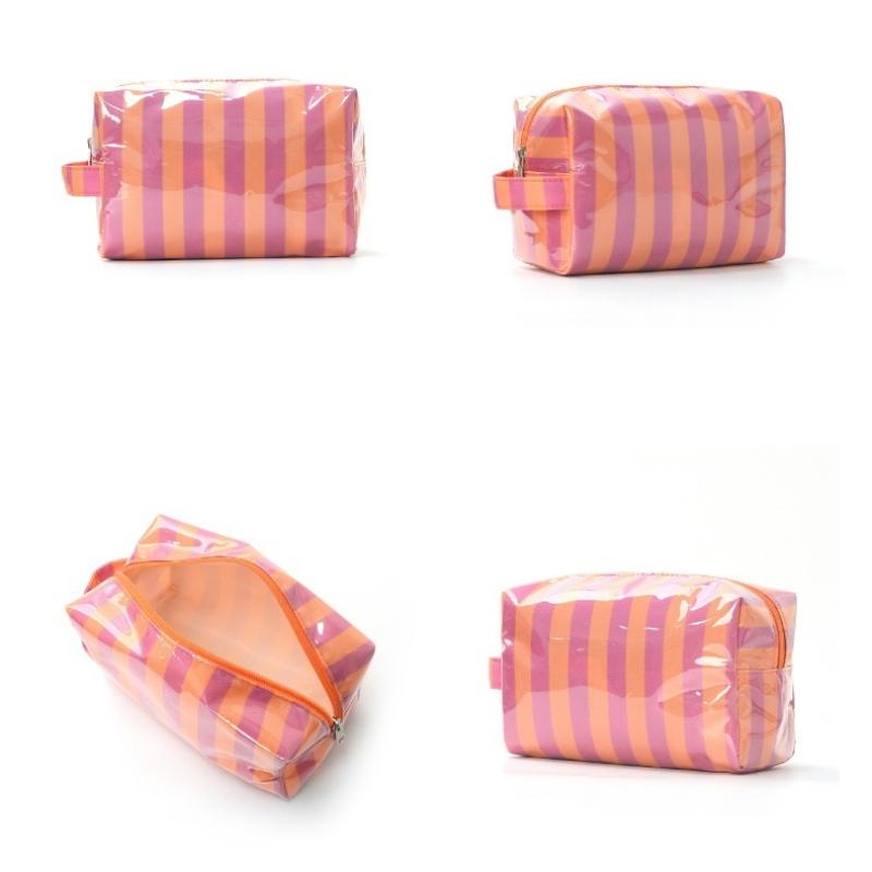 Trendy Pink Stripe Makeup Bag Large Capacity for Lipsticks in Travel Handbag Scenario
