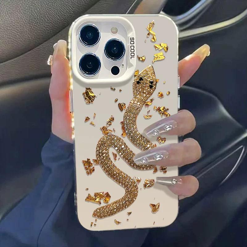 Glitter Golden Snake Phone Case, Matte Shockproof Trendy Protective Cover for iPhone