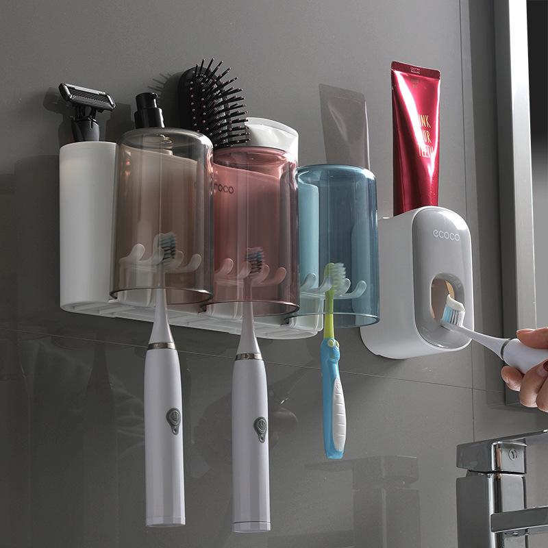 Toothbrush Cup Holder Wall-Mounted Toothbrush Rack Wall-Mounted Toilet No Punching Mouthwash Cup Electric Brushing Cup Set