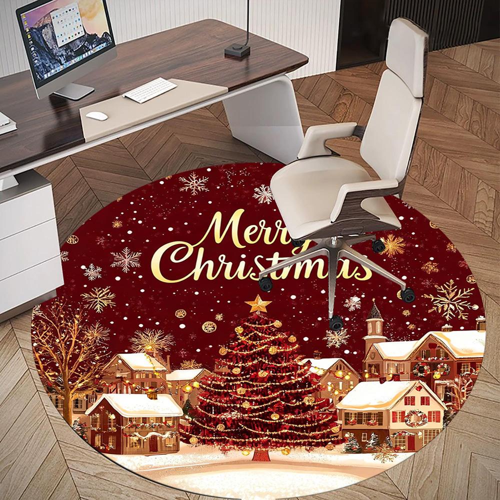 1PC Christmas Town Office Round Area Rug, Under Office Chairs Bedroom Living Room Home Decor, Carpet for Office -1110121