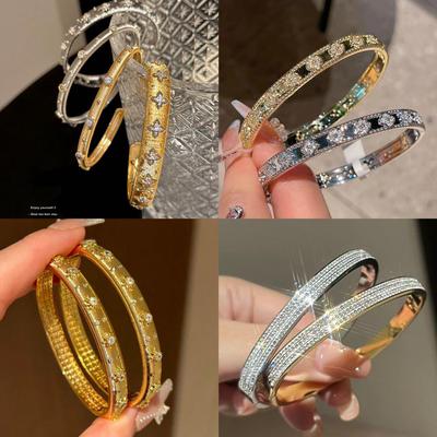 Exquisite Zircon French Flower Open Bangle: Luxurious, Versatile, High-End Fashion Bracelet